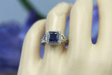 2.2ct Princess Cut Blue Sapphire Halo Celtic Trinity Ring 14k White Gold Finish