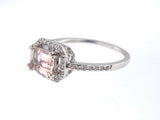 1.5ct Emerald Peach Morganite Antique Halo Engagement Ring 14k White Gold Finish