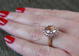 2ct Oval Cut Peach Morganite Engagement Ring 14k Rose Gold Finish Halo Promise