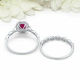 2.5ct Oval Cut Pink Ruby Engagement Ring Bridal Set Halo 14k White Gold Finish