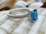 2.5ct Cushion Cut London Blue Topaz Braided Solitaire Ring 14k White Gold Finish