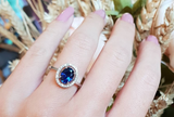 2ct Oval Cut Blue Sapphire Engagement Ring 14k White Gold Finish Halo Statement