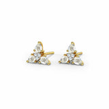 1ct Stud Earrings Round Cut Diamond Floral Petite Design 14k Yellow Gold Finish