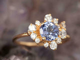 2ct Engagement Ring Round Cut Blue Tanzanite Cluster 14k Yellow Gold Finish