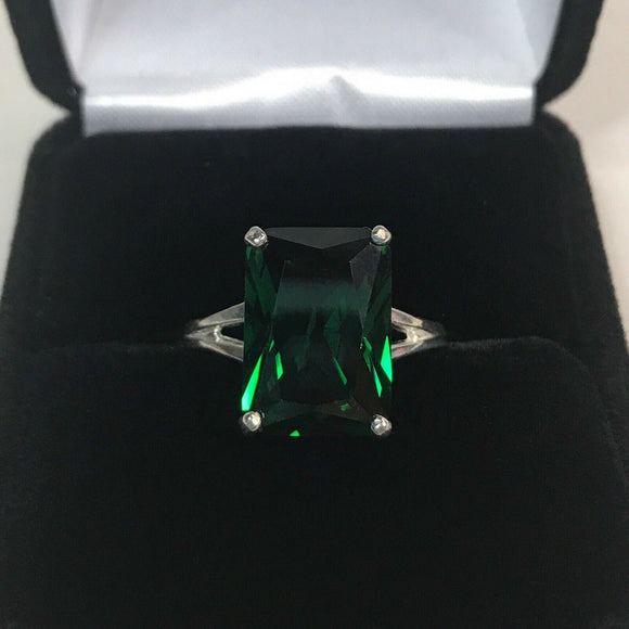 1.5ct Green Emerald Split Band Solitaire Engagement Ring 14k White Gold Finish