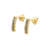 1.2ct Drop Earrings Round Cut Blue Sapphire Vertical Bar 14k Yellow Gold Finish