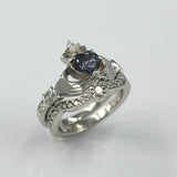 2ct Heart Blue Tanzanite Engagement Ring Claddagh Bridal Set 14k White Gold Over