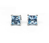 1.5Ct Princess Cut Blue Aquamarine Solitaire Stud Earrings 14K White Gold Finish