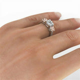 2ct Round Cut Diamond Morganite Three Stone Engagement Ring 14k White Gold Over