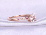 1ct Round Cut Peach Morganite Engagement Ring Diamond Accent 14k Rose Gold Over