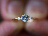 1ct Engagement Ring Round Cut Blue Aquamarine Three Stone 14k Yellow Gold Finish