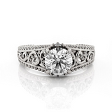 2.6ct Round Cut Diamond Engagement Ring 14k White Gold Finish Art Deco Filigree