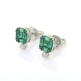 1.4ct Stud Earrings Baguette Cut Green Emerald Cluster 14k White Gold Finish