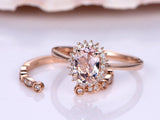 1.5ct Oval Cut Peach Morganite Bridal Set Engagement Ring 14k Rose Gold Finish