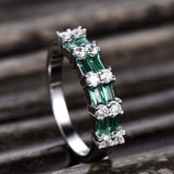 2ct Baguette Green Emerald Unique Two Row Half Eternity Band 14k White Gold Over