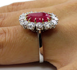 5Ct Oval Cut Pink Ruby Round Diamonds Halo Cocktail Ring 14K White Gold Finish