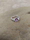 2ct Engagement Ring Emerald Cut Pink Sapphire Three Stone 14k White Gold Finish