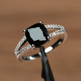 Split Shank Engagement Ring 1.3ct Cushion Cut Black Diamond 14k WhiteGold Finish