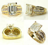 5Ct Emerald Cut Diamond Wide Art Deco Engagement Ring 14K Yellow Gold Finish