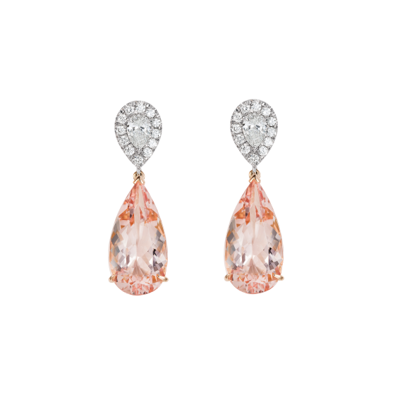 3Ct Pear Cut Peach Morganite Exquisite Tear Drop Earrings 14K White Gold Finish