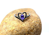 0.8ct Engagement Ring Oval Cut Purple Amethyst Heart Trilogy 14k White Gold Over