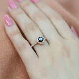 1.7ct Cushion Cut Black Diamond Engagement Ring Vintage Halo 14k RoseGold Finish