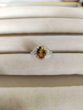 2.1ct Engagement Ring Oval Cut Yellow Citrine Diamond Halo 14k White Gold Finish