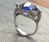 2ct Engagement Ring Oval Cut Blue Sapphire Bow Knot Shank 14k White Gold Finish