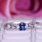 0.5ct Round Blue Sapphire Engagement Ring Floral Minimalist 14k White Gold Over