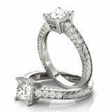 1.7ct Princess Cut Diamond Milgrain Vintage Engagement Ring 14k White Gold Over