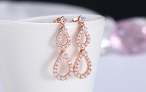 2ct Round Cut VVS1D Diamond Water Drop Shape Drop Earrings 14k Rose Gold Finish