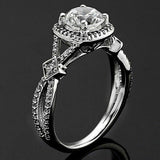 3Ct Round Diamond Stylish Split Shank Halo Engagement Ring 14K White Gold Finish