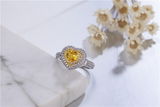 2ct Heart Cut Yellow Citrine Engagement Ring 14k White Gold Finish Double Halo