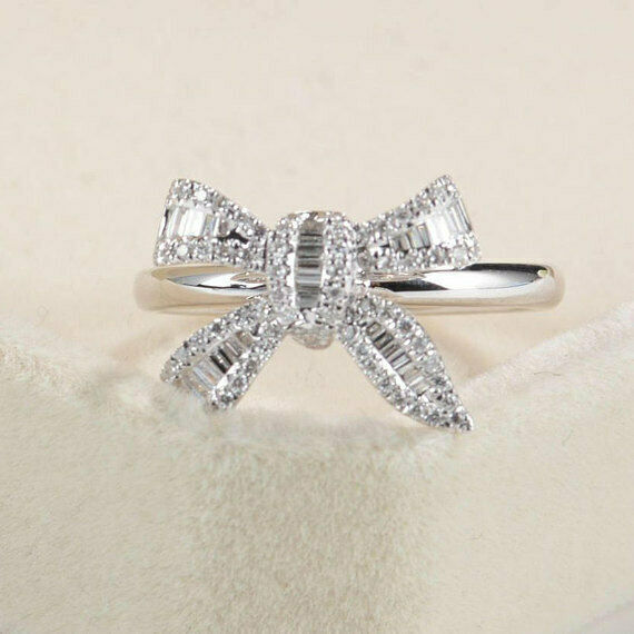 2ct Baguette Cut Diamond Engagement Ring Bow Knot Stylish 14k White Gold Finish