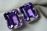 5ct Stud Earrings Emerald Cut Purple Amethyst Solitaire 14k White Gold Finish