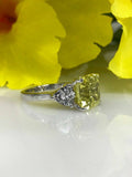 1.5ct Asscher Cut Yellow Sapphire 3 Stone Engagement Ring 14k White Gold Finish