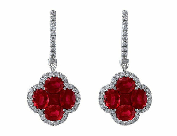 4Ct Oval Cut Pink Ruby Beautiful Halo Drop Earrings Women 14K White Gold Finish