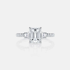 2ct Emerald Cut Diamond Engagement Ring Round Accent Trilogy 14k White Gold Over