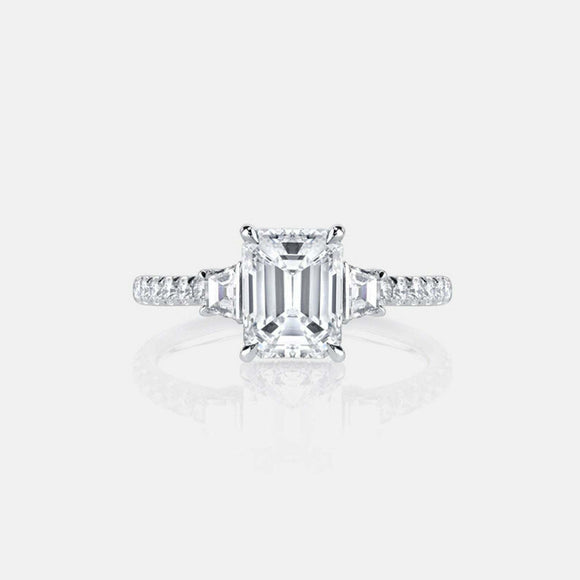 2ct Emerald Cut Diamond Engagement Ring Round Accent Trilogy 14k White Gold Over