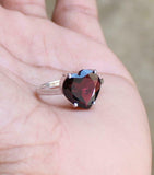 1.2ct Engagement Ring Heart Cut Red Garnet Solitaire Women 14k White Gold Finish