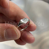 Baby Engraved Heart Signet Engagement Ring 14k White Gold Plated