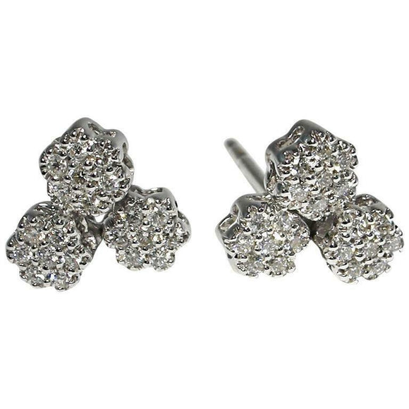 1.5ct Round Cut VVS1D Diamond Floral Cluster Stud Earrings 14k White Gold Finish