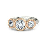 2Ct Round Cut Diamond Bezel Set Trilogy Engagement Ring 14K Dual Gold Finish