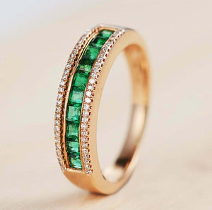 2ct Princess Green Emerald Wedding Band 3 Row Half Eternity 14k Rose Gold Finish