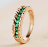 2ct Princess Green Emerald Wedding Band 3 Row Half Eternity 14k Rose Gold Finish