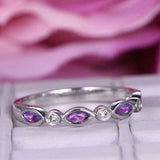 1.2ct Marquise Cut Purple Amethyst Wedding Band Half Eternity 14k WhiteGold Over