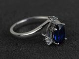 1.7ct Oval Cut Blue Sapphire Engagement Ring 14k WhiteGold Finish Unique Trilogy