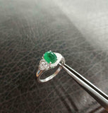 2ct Engagement Ring Oval Cut Green Emerald Cluster Halo 14k White Gold Finish