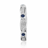 1ct Round Cut Blue Sapphire Milgrain Vintage Eternity Band 14k White Gold Finish