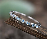 1ct Round Blue Aquamarine Wedding Band Half Eternity Vintage 14k White Gold Over